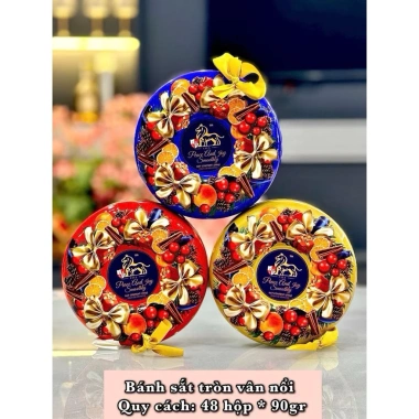 Bánh quy hộp thiếc hoa văn nổi - Quà Tết sang trọng, giảm giá 52.000₫