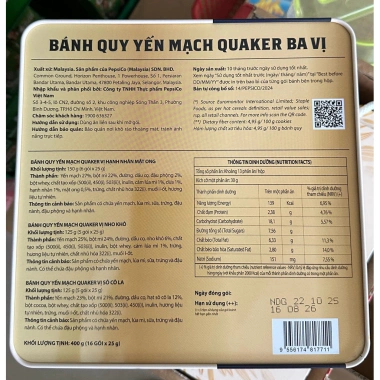 Bánh Quy Yến Mạch Quaker Hộp Thiếc 3 Vị - Giảm Giá 172.500đ, Dinh Dưỡng Thơm Ngon 3