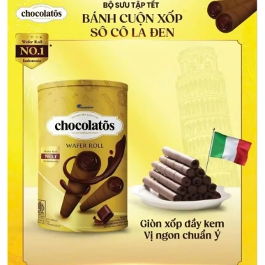 Bánh Tết Cuộn Chocolatos Đen 310gr Lon Thiếc - Indonesia, Giá chỉ 90.000₫