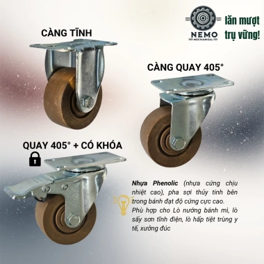 Bánh xe chịu nhiệt 280°C cho lò nướng, lò sấy công nghiệp – Giá 146,115₫ giảm từ 184,105₫