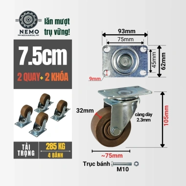 Bánh xe chịu nhiệt 280°C cho lò nướng, lò sấy công nghiệp – Giá 146,115₫ giảm từ 184,105₫