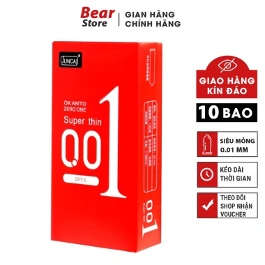 Bao cao su 001 JUNCAI Okamto Superthin Red siêu mỏng 0.01mm kéo dài thời gian quan hệ giá chỉ 59.000đ