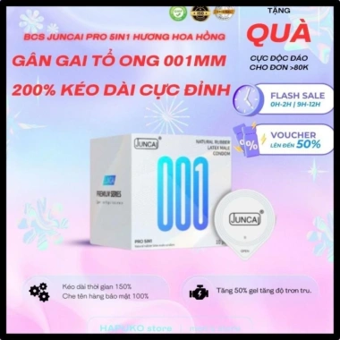 Bao cao su gai JUNCAI Pro 5in1 - Gai lớn, gân tổ ong, siêu mỏng 001, kéo dài quan hệ, giảm còn 25.000₫