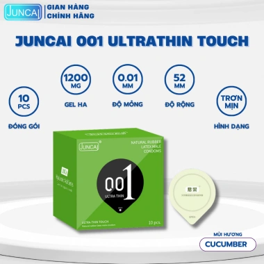 Bao cao su JUNCAI 001 Siêu mỏng Ultrathin Touch 52mm Tăng gel, chất lượng quốc tế, giá chỉ 85.000