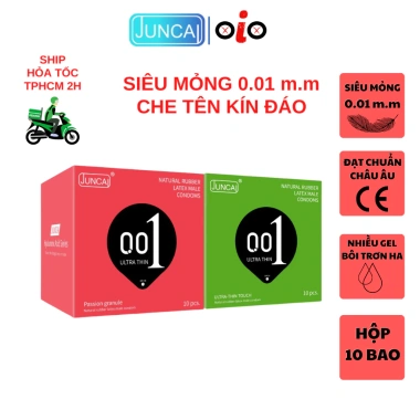 Bao cao su JUNCAI 001 Ultrathin Touch siêu mỏng, tăng gel, chuẩn quốc tế, hộp 10 - 35.000đ 1 Bao cao su JUNCAI 001 Ultrathin Touch siêu mỏng, tăng gel, chuẩn quốc tế, hộp 10 - 35.000đ 1