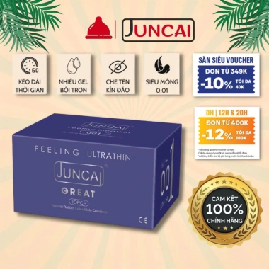 Bao cao su Juncai 55mm Siêu mỏng, gel bôi trơn hương dâu, kéo dài thời gian - 10 bcs 60.000đ haolo_store