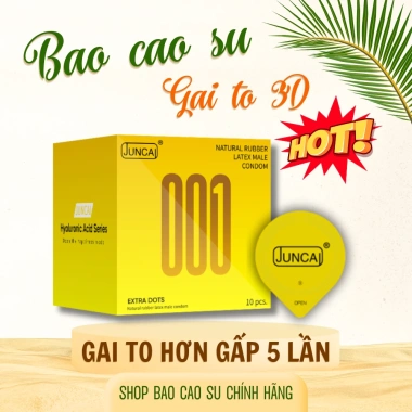 Bao cao su Juncai Extra Dot 3D gân gai to, gel bôi trơn, kéo dài quan hệ, 60.000đ/hộp 10