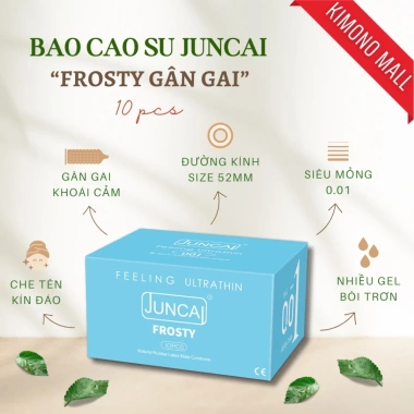 Bao cao su Juncai gân đặc biệt siêu mỏng 0.01 Frosty 52mm, nhiều gel bôi trơn, hộp 10 - chỉ 75.000₫