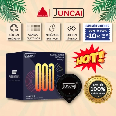 Bao cao su Juncai Long Time siêu mỏng, gân gai cao cấp, nhiều gel bôi trơn - kéo dài quan hệ, hộp 10, giá 60.000 VND