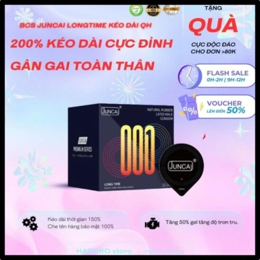 Bao cao su Juncai Long Time siêu mỏng, kéo dài quan hệ, gel bôi trơn, gân gai CODO - 25k
