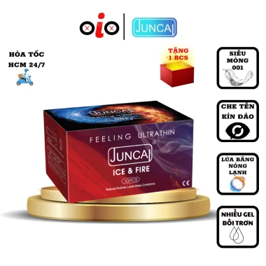 Bao cao su Juncai Lửa Băng siêu mỏng 001 - Nóng lạnh, đa gel bôi trơn, hộp 10, giá 20.000₫