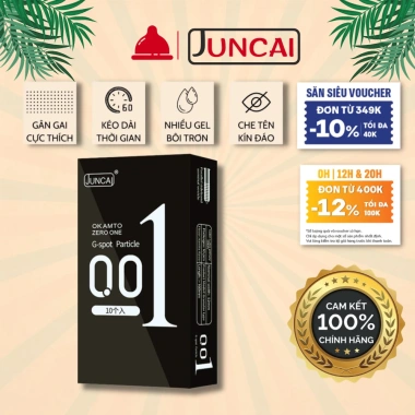 Bao cao su Juncai Okamto gân gai 52mm mỏng, nhiều gel, hương vani 10 cái 60.000 VND