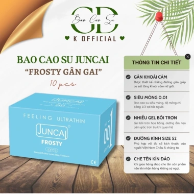 Bao cao su JUNCAI siêu mỏng 0.01 Frosty mát lạnh, đường gân 52mm - 75.000₫