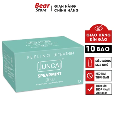 Bao cao su JUNCAI Spearmint 49mm size nhỏ siêu mỏng 001, gel bạc hà mát lạnh - Giá 75.000đ