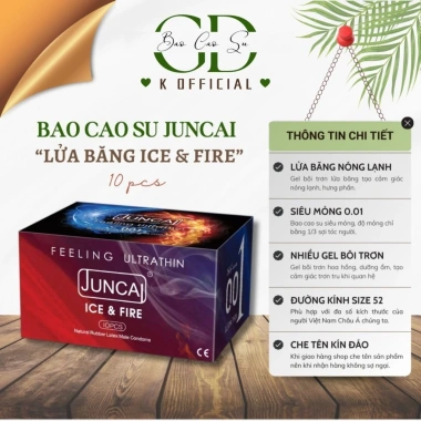 Bao cao su siêu mỏng JUNCAI 0.01 Lửa băng kéo dài thời gian, nhiều gel, size 52mm - Giá 75.000 VND