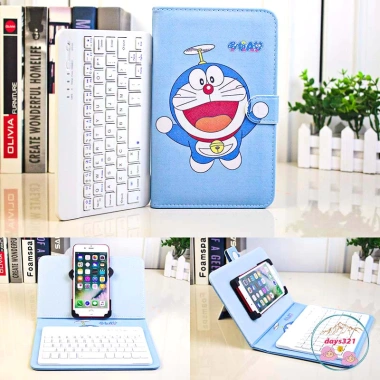 Bao da đa năng kèm bàn phím Bluetooth Doraemon cho iPhone/Android 4.5-6.8 inch