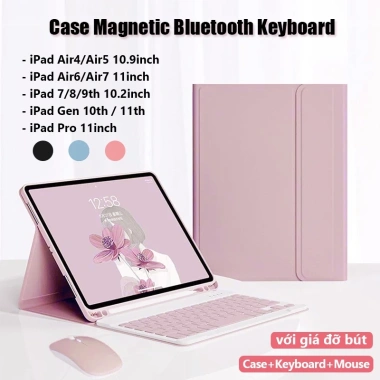 Bao da iPad Air4/5/6/7 + Bàn phím Bluetooth đa năng, tương thích iPad 7-11 inch, giảm giá 132k