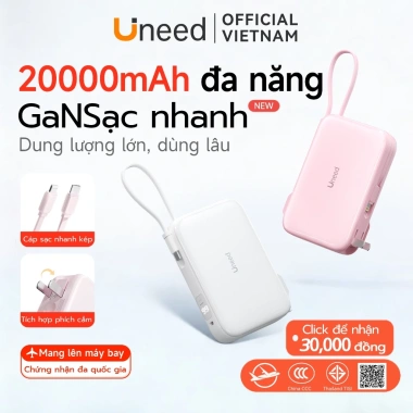 Bảo hành 2 năm Sạc Dự Phòng 20.000mAh PD 22.5W Nhanh, AC có dây, hỗ trợ iPhone 8-17 & Android - Giảm tới 659.000₫
