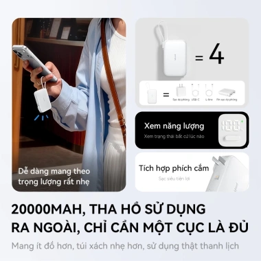 Bảo hành 2 năm Sạc Dự Phòng 20.000mAh PD 22.5W Nhanh, AC có dây, hỗ trợ iPhone 8-17 & Android - Giảm tới 659.000₫