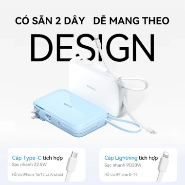 Bảo hành 2 năm Sạc Dự Phòng 20.000mAh PD 22.5W Nhanh, AC có dây, hỗ trợ iPhone 8-17 & Android - Giảm tới 659.000₫