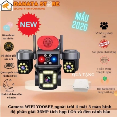 Bảo hành 24 tháng Camera YOOSEE WIFI 46MP ngoài trời 4 mắt 3 màn hình tích hợp loa mạnh - Hàng nhập khẩu