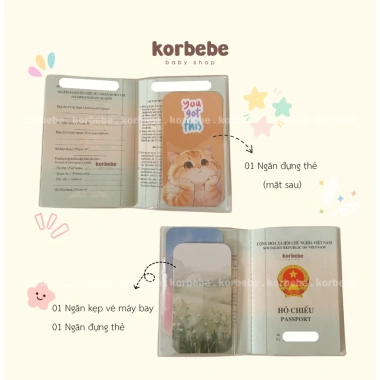 Bao hộ chiếu PVC bìa màu đa ngăn dày in tên theo yêu cầu Korbebe độ bền cao 48k