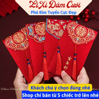 Bao Lì Xì Đỏ 5-10-14 chiếc - Quà Tặng May Mắn Tết, Năm Mới, Đám Cưới, Hỏi Bê Tráp - Chỉ 18.500 VND