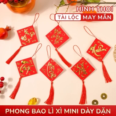 Bao lì xì liễng treo trang trí Tết 2.026: bao đựng tiền rời có dây treo, tua rua cây đào mai, giảm giá 36.5k 3