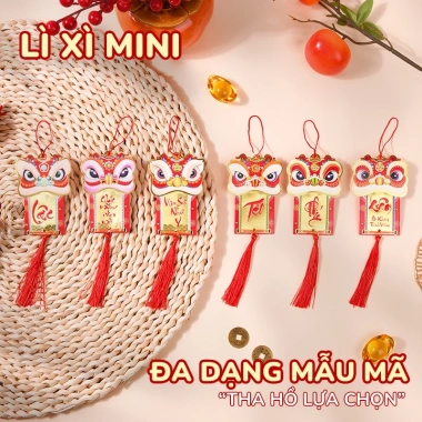 Bao lì xì liễng treo trang trí Tết 2.026: bao đựng tiền rời có dây treo, tua rua cây đào mai, giảm giá 36.5k 4