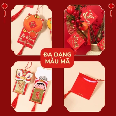 Bao lì xì liễng treo trang trí Tết 2.026: bao đựng tiền rời có dây treo, tua rua cây đào mai, giảm giá 36.5k 6
