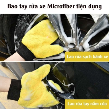 Bao tay rửa xe ô tô, xe máy sợi Microfiber - Gang tay lau bụi màu vàng xám, 30.000 VND 2