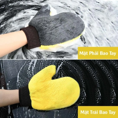 Bao tay rửa xe ô tô, xe máy sợi Microfiber - Gang tay lau bụi màu vàng xám, 30.000 VND 4
