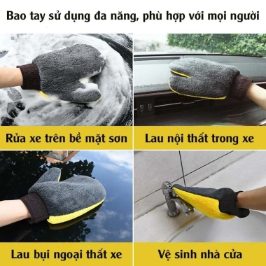 Bao tay rửa xe ô tô, xe máy sợi Microfiber - Gang tay lau bụi màu vàng xám, 30.000 VND 6