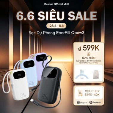 Baseus QPow3 Pin Dự Phòng Sạc Nhanh Màn Hình Cáp Kép Nhỏ, CCC – 698.999₫