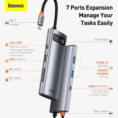 Baseus USB-C Hub 4K HDMI PD 100W – Chia Cổng Type-C cho Xiaomi Samsung Huawei, Giá 490.000đ