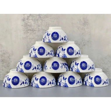 Bát ăn cơm chữ PHÚC, Set 10 chén in xanh 4D - Sứ nhập khẩu Korea Style giá tốt 2