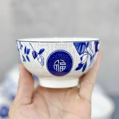 Bát ăn cơm chữ PHÚC, Set 10 chén in xanh 4D - Sứ nhập khẩu Korea Style giá tốt 3