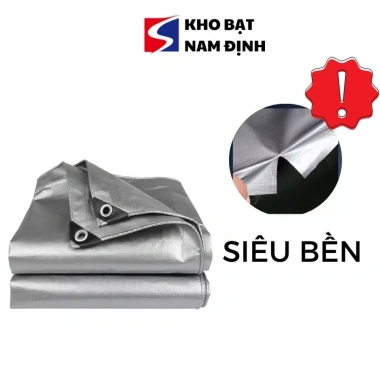 Bạt che mưa nắng PE cao cấp màu xám bạc, đóng khoen sẵn, rải đều 4 cạnh, giá 115.000 VND