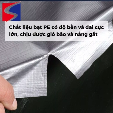 Bạt che mưa nắng PE cao cấp màu xám bạc, đóng khoen sẵn, rải đều 4 cạnh, giá 115.000 VND 3 Bạt che mưa nắng PE cao cấp màu xám bạc, đóng khoen sẵn, rải đều 4 cạnh, giá 115.000 VND 3
