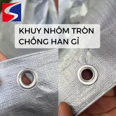 Bạt che mưa nắng PE cao cấp màu xám bạc, đóng khoen sẵn, rải đều 4 cạnh, giá 115.000 VND