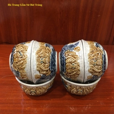 Bát Cơm Cúng Gia Tiên Men Rạn Đắp Nổi Gốm Sứ Bát Tràng Cao Cấp Thủ Công 100%