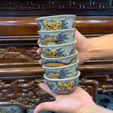 Bát Cơm Cúng Gia Tiên Men Rạn Đắp Nổi Gốm Sứ Bát Tràng Cao Cấp Thủ Công 100%