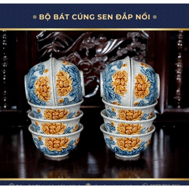 Bát Cơm Cúng Gia Tiên Men Rạn Đắp Nổi Gốm Sứ Bát Tràng Cao Cấp Thủ Công 100%