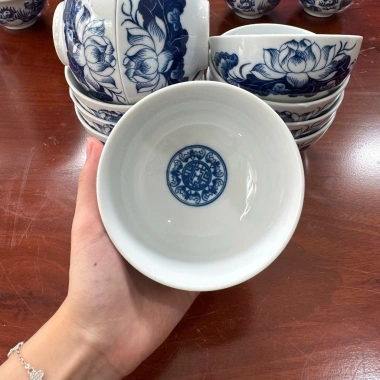 Bát Cơm Thờ Bát Tràng Men Lam Vẽ Rồng và Vẽ Sen Đẹp Giá 25k Ưu Đãi
