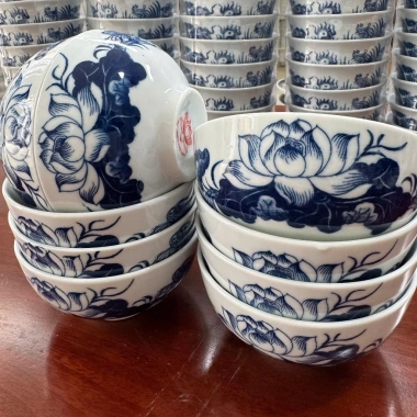 Bát Cơm Thờ Bát Tràng Men Lam Vẽ Rồng và Vẽ Sen Đẹp Giá 25k Ưu Đãi