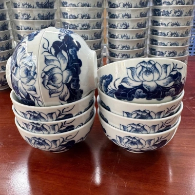 Bát Cơm Thờ Bát Tràng Men Lam Vẽ Rồng và Vẽ Sen Đẹp Giá 25k Ưu Đãi