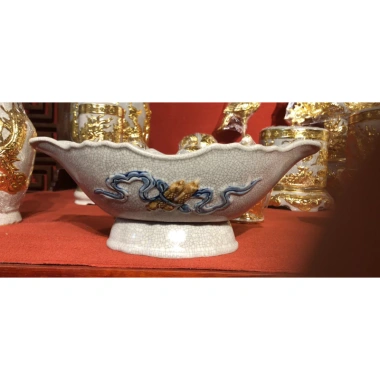 Bát dặt gà cúng men rạn cổ Bát Tràng - Đắp nổi hoa sen, đào thọ, ưu đãi 585.000 VND