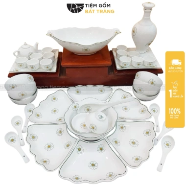 Bát Đĩa Sứ Bát Tràng Bộ Hoa Mặt Trời Men Trắng Ngàn Hoa - Cúng Gia Tiên, Trà, Bát Gà Nậm Rịu, giá chỉ 290.000 VND