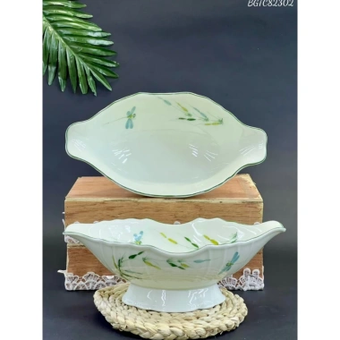 Bát gà, Đĩa thuyền, Đĩa đựng trái cây - Gốm sứ cao cấp Bát Tràng loại 1, quà tặng, men kem, vẽ tay, giá 112.500 VND 6