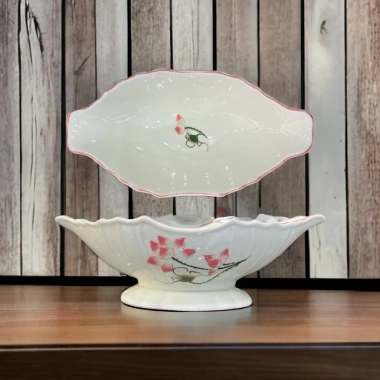 Bát gà, Đĩa thuyền, Đĩa đựng trái cây - Gốm sứ cao cấp Bát Tràng loại 1, quà tặng, men kem, vẽ tay, giá 112.500 VND 8